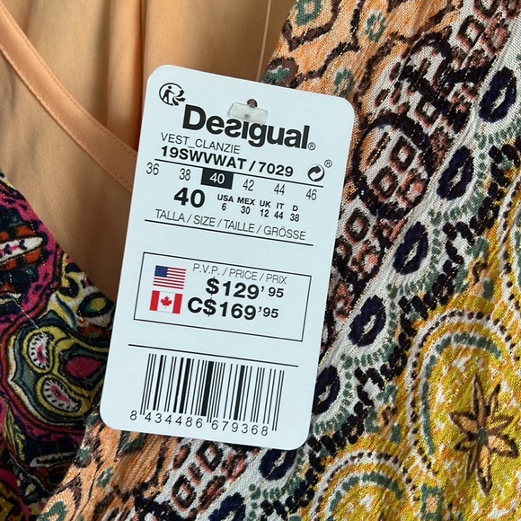 Desigual NWT dress colorful with draped front built in slip size 40/6 - Picture 7 of 9